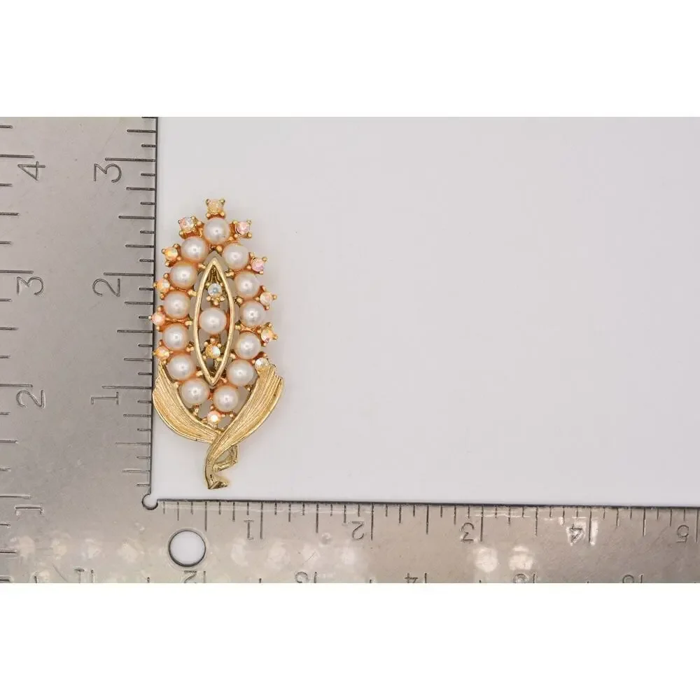 Vintage Flower Pin Brooch Corn Gold Aurora Borealis Rhinestone Crystal 60s BinAT